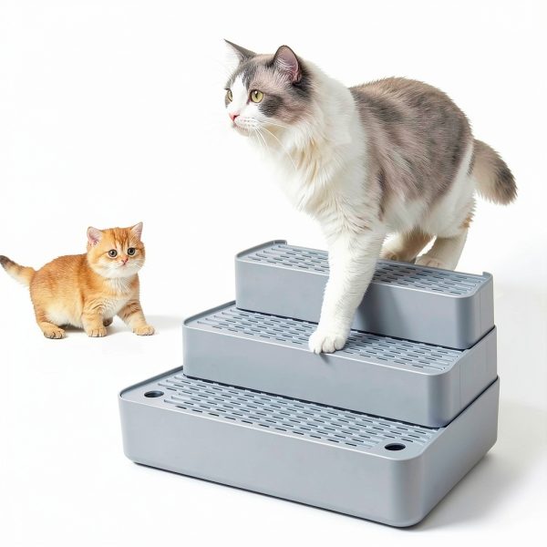 Adjustable Litter Box Step by Colewin 3‑Step Light Grey Cat Ramp-1