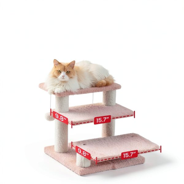 15H Multi Step Pet Stairs Furcato 3-Step with Teddy Fleece Pink-3