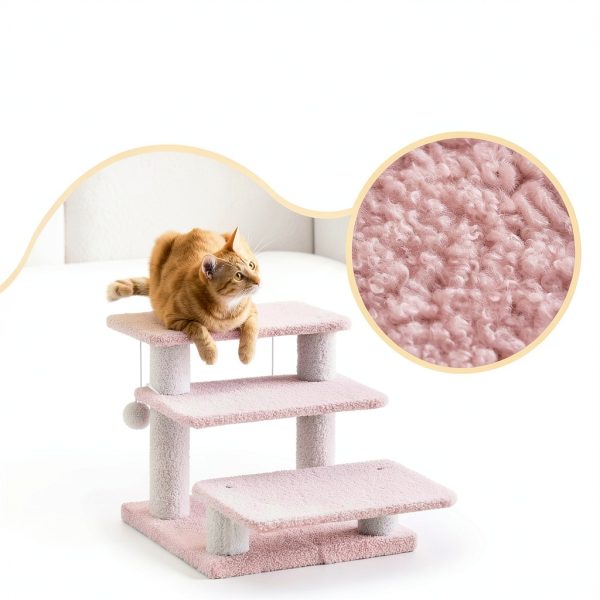 15H Multi Step Pet Stairs Furcato 3-Step with Teddy Fleece Pink-1