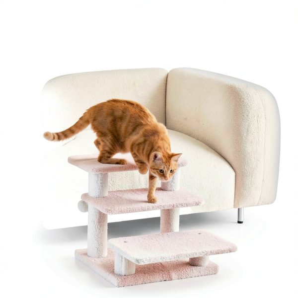 15H Multi Step Pet Stairs Furcato 3-Step with Teddy Fleece Pink-2