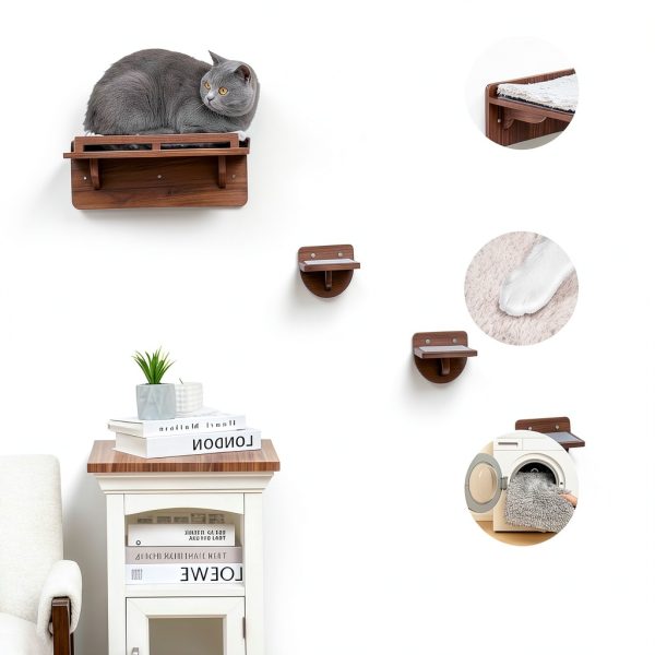 Cat Wall Shelves PurrHouse 45LBS Shelf with Cushion and 3 Steps –-2