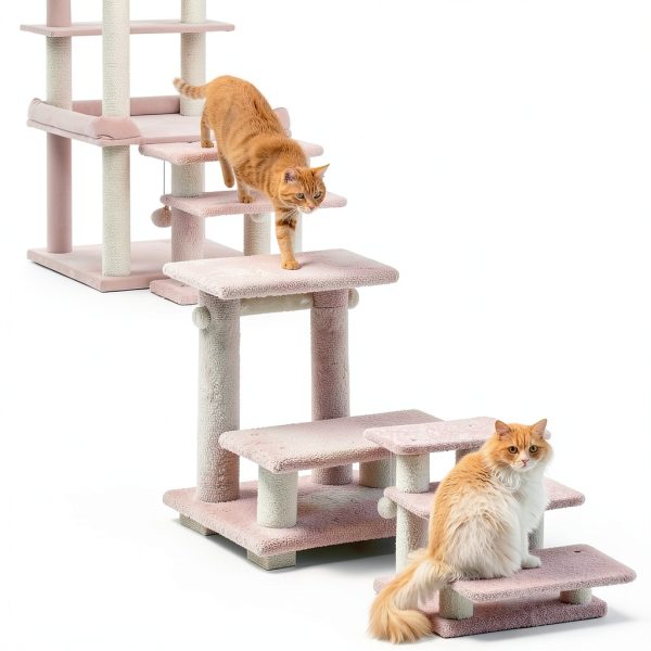 15H Multi Step Pet Stairs Furcato 3-Step with Teddy Fleece Pink-7