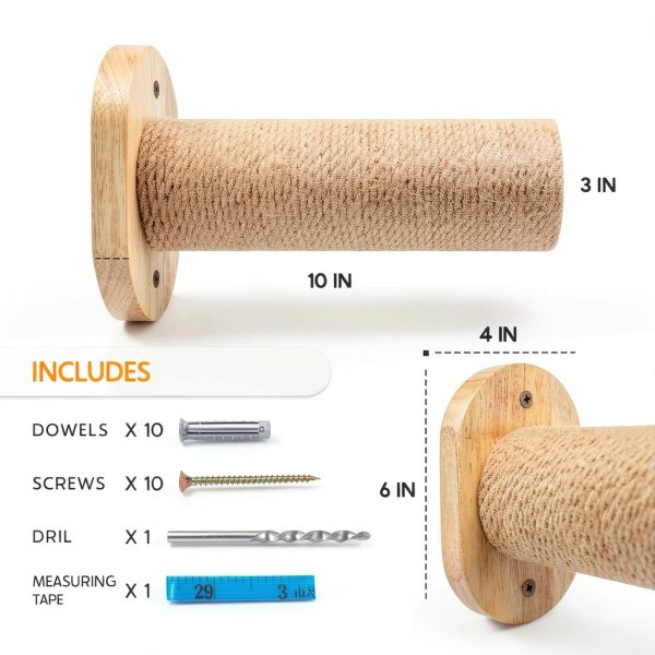 2-Pack Cat Wall Steps - Wooden Cat Shelves for Wall Mounting, Wall Shelves and Perches for Kittens & Adult Cats - Wall Furniture Set with Jute Rope for Scratching, Kneading, Climbing.-5