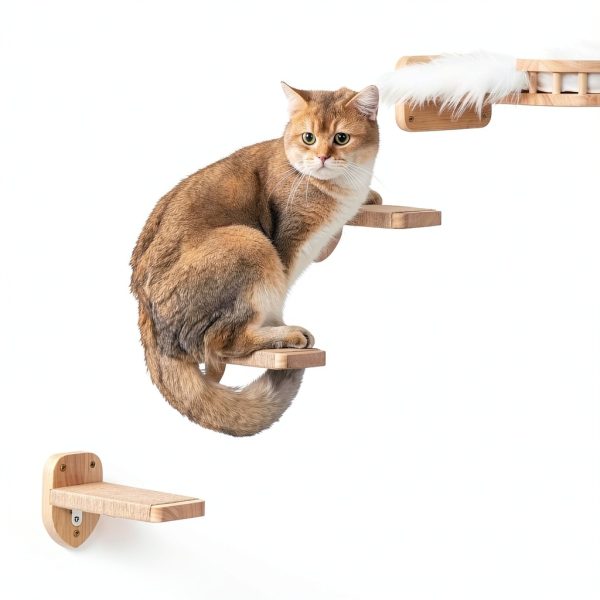 Cat Wall Steps Ladder by Coolex with Hemp Rope Shelves Standard Wood-4