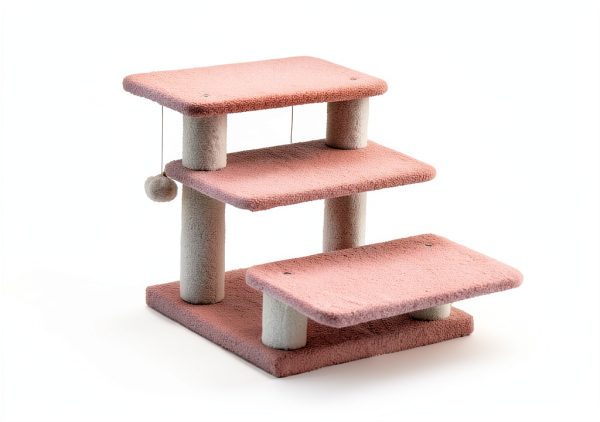 15H Multi Step Pet Stairs Furcato 3-Step with Teddy Fleece Pink-5