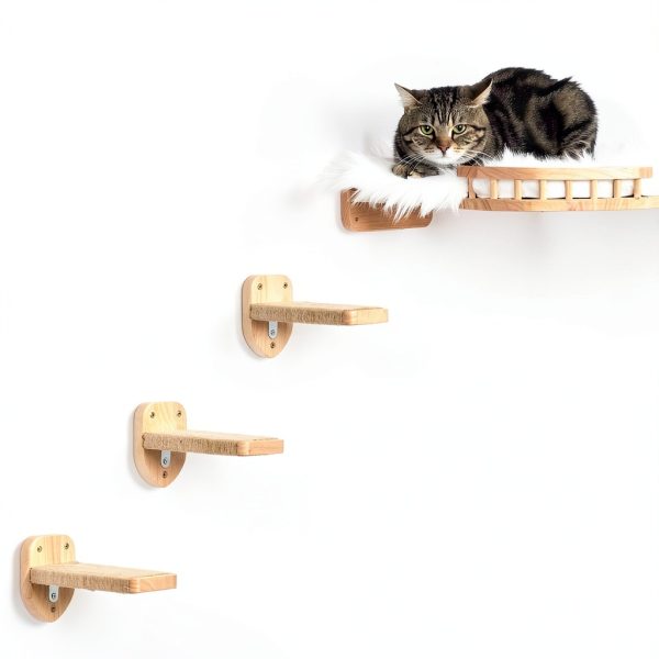 Cat Wall Steps Ladder by Coolex with Hemp Rope Shelves Standard Wood-6