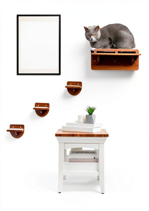 Cat Wall Shelves PurrHouse 45LBS Shelf with Cushion and 3 Steps –-8