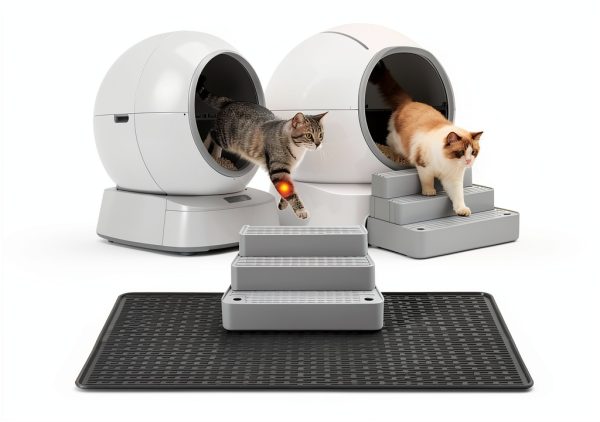 Adjustable Litter Box Step by Colewin 3‑Step Light Grey Cat Ramp-8