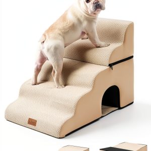 Extra Wide Dog Stairs with Tunnel by COZY KISS 5‑Step Beige-0