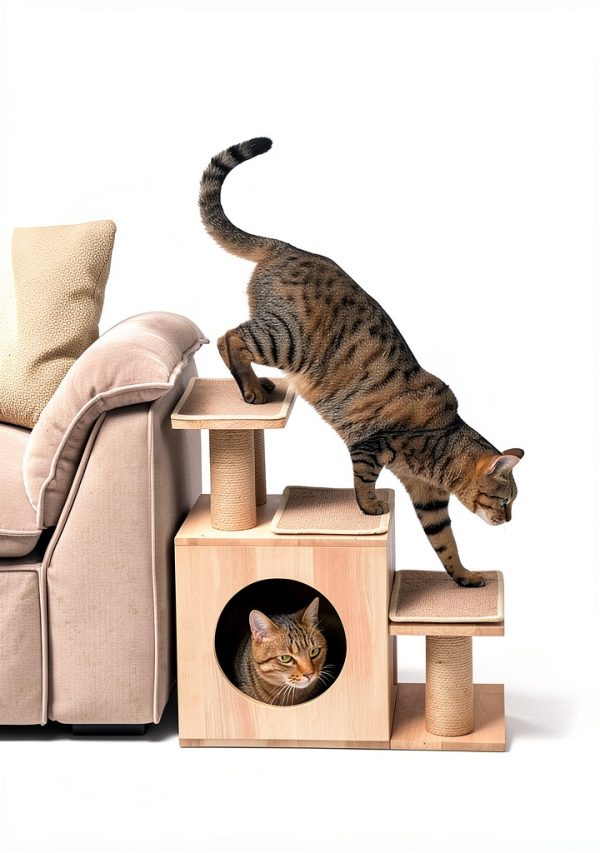 3-in-1 Pet Stairs by KinoTail Wood Cat Stairs with Condo Cave-6