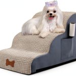 POCBLUE Dog Stairs for Small Dogs 15.7" H, Wide Pet Step for Couch/Sofas/Chairs, Curved Pet Ramps for Small Dogs & Cats with High-Density Foam and Washable Cover, 3-Step, Grey-0