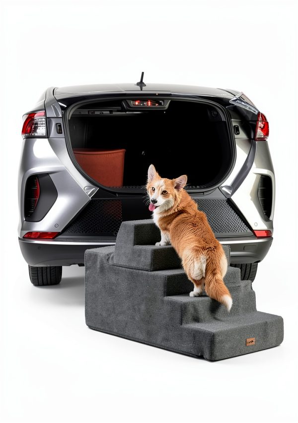 Made4Pets Dog Steps for Bed, Extra Wide Dog Stairs for High Bed Couch Sofa, 35D Foam Pet Steps for Small Dogs and Cats(Up to 40lbs), Non-Slip Bottom Pet Stairs, Grey, 4 Steps-1