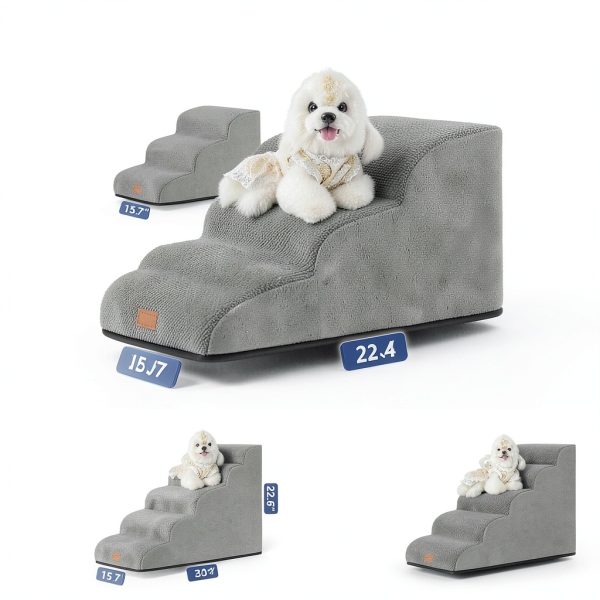 GoGoBunny Ramp Dog Stairs for Couch Sofa and Chair 15.7" H, 3-Step Pet Steps for Small Dogs and Cats, Non-Slip Waterproof Fabric Cover, Stable and Balanced Indoor Step, Pets Friendly, Grey-2