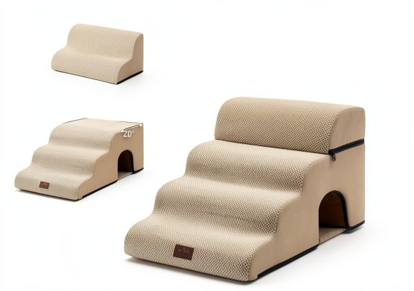 Extra Wide Dog Stairs with Tunnel by COZY KISS 5‑Step Beige-3