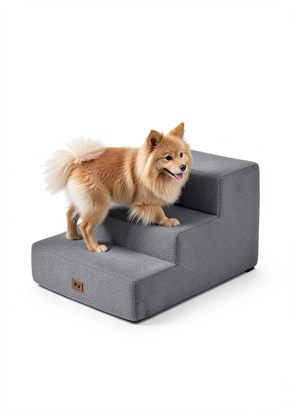 Made4Pets Dog Steps for Bed, Extra Wide Dog Stairs for High Bed Couch Sofa, 35D Foam Pet Steps for Small Dogs and Cats(Up to 40lbs), Non-Slip Bottom Pet Stairs, Grey, 4 Steps-2