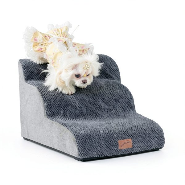 GoGoBunny Ramp Dog Stairs for Couch Sofa and Chair 15.7" H, 3-Step Pet Steps for Small Dogs and Cats, Non-Slip Waterproof Fabric Cover, Stable and Balanced Indoor Step, Pets Friendly, Grey-1