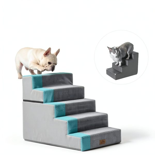 CCOZY KISS Dog Stairs 5 Tier Removable Wider Non Slip 23.6 H Grey-3