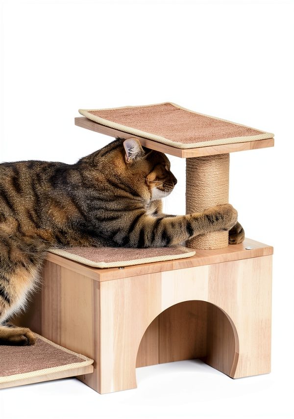 3-in-1 Pet Stairs by KinoTail Wood Cat Stairs with Condo Cave-3