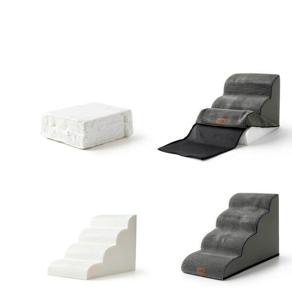 Dog Stairs COZY KISS Curved 4‑Step for Small Dogs Charcoal Grey 19.7"-4