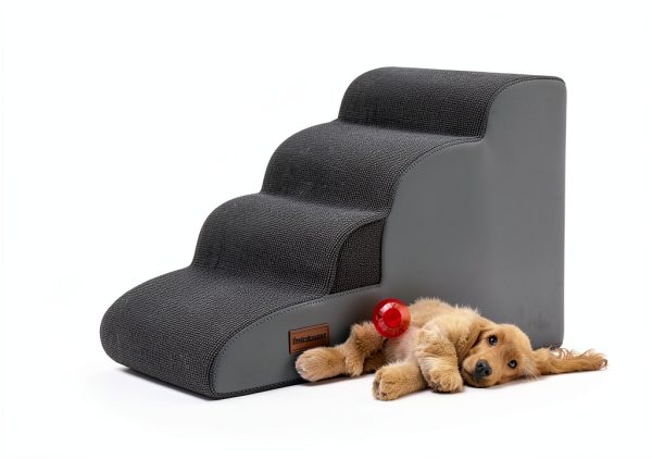 Dog Steps for Bed, 4-Step Dog Stairs Ramp for Small Dogs and Cats, Indoor Non-Slip Pet Stairs Suitable for Older, Short-Legged, and Puppy Dogs to Climb onto High Beds and Couch, 17.4" H,Grey-6