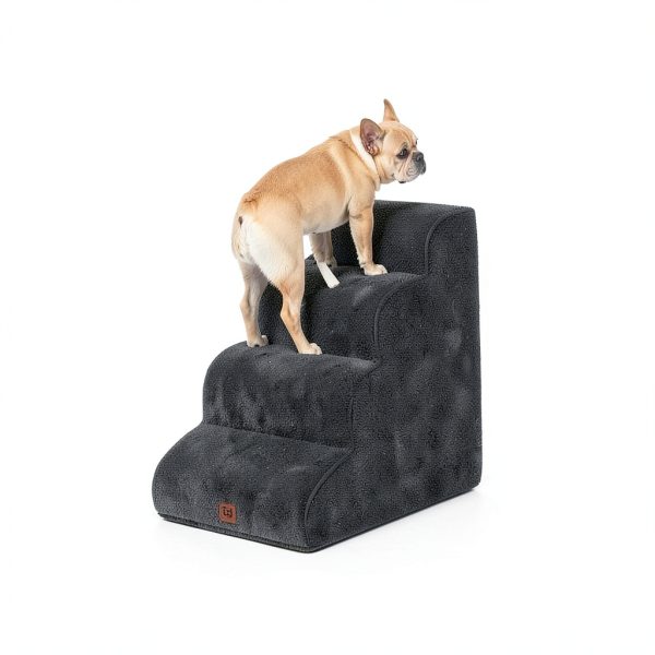 EHEYCIGA Curved Dog Stairs Ramp for High Beds 19.7" H, 4-Step Dog Steps for Small Dogs and Cats, Pet Stairs for High Bed Climbing, Non-Slip Balanced Pet Step Indoor, Grey-4