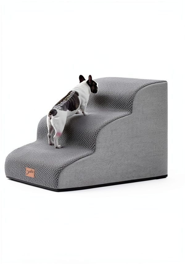GoGoBunny Ramp Dog Stairs for Couch Sofa and Chair 15.7" H, 3-Step Pet Steps for Small Dogs and Cats, Non-Slip Waterproof Fabric Cover, Stable and Balanced Indoor Step, Pets Friendly, Grey-3