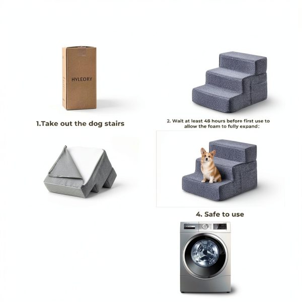 Dog Stairs HYLEORY 3-Step Portable Pet Steps with Non-Slip Bottom Grey-5
