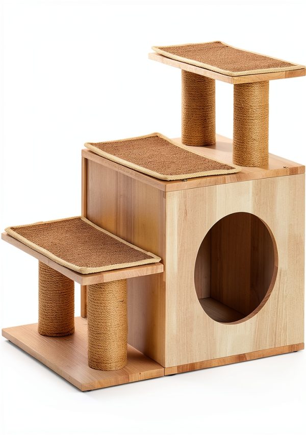 3-in-1 Pet Stairs by KinoTail Wood Cat Stairs with Condo Cave-7
