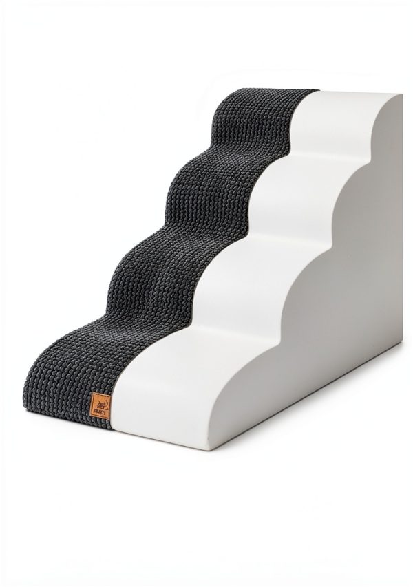 Dog Stairs COZY KISS Curved 4‑Step for Small Dogs Charcoal Grey 19.7"-3