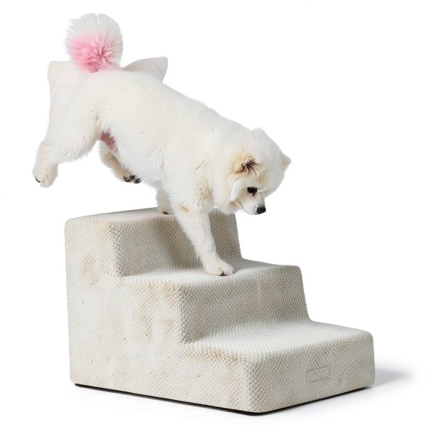 Dog Stairs for Small Dogs & Cats, 3-Step Non-Slip Pet Steps for Couch Sofa and Chair, Beige, 13.6" H-5