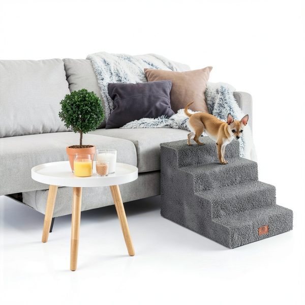 AKC 4-Step Pet Stairs – Durable, Non-Slip Steps for Small Dogs and Cats, Washable Cover, Simple No-Tool Assembly, Supports Up to 50 lbs-2