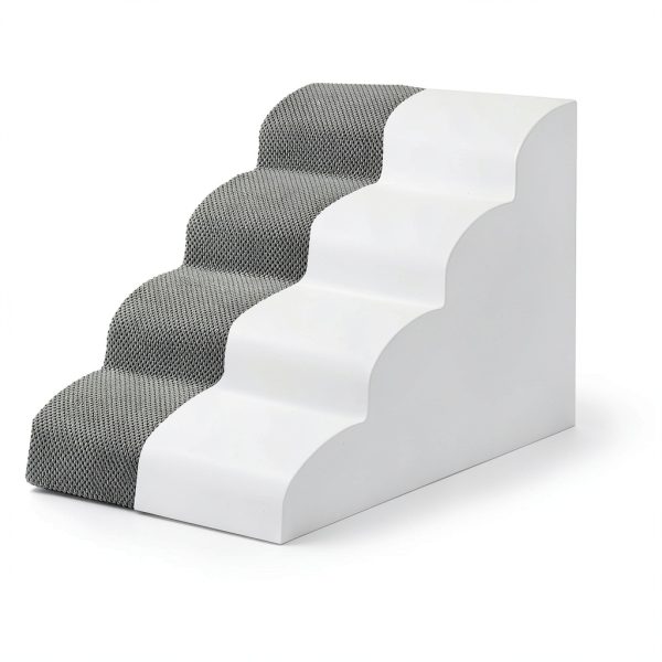 EHEYCIGA Curved Dog Stairs Ramp for High Beds 19.7" H, 4-Step Dog Steps for Small Dogs and Cats, Pet Stairs for High Bed Climbing, Non-Slip Balanced Pet Step Indoor, Grey-1