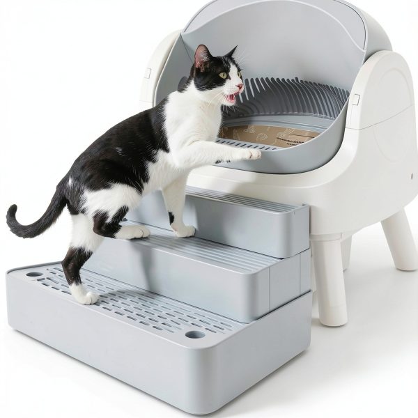 Tianhaom 3 Steps Cat Litter Box Step Light Grey Non Slip Ramp-6