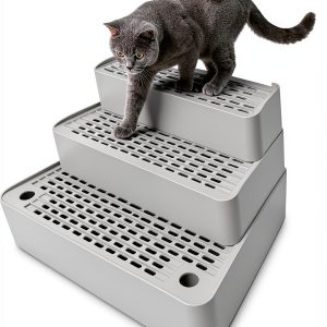 Tianhaom 3 Steps Cat Litter Box Step Light Grey Non Slip Ramp-0