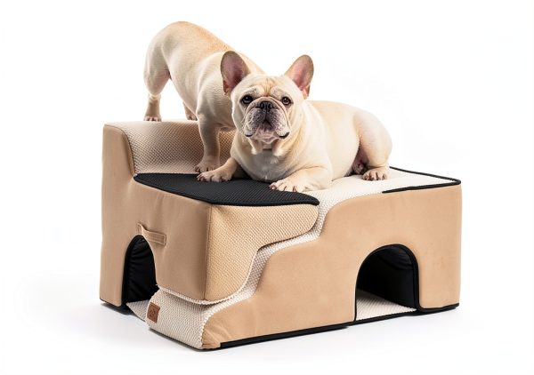 Extra Wide Dog Stairs with Tunnel by COZY KISS 5‑Step Beige-7