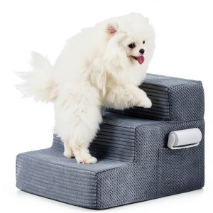 Dog Stairs HYLEORY 3-Step Portable Pet Steps with Non-Slip Bottom Grey-0
