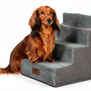 AKC 4-Step Pet Stairs – Durable, Non-Slip Steps for Small Dogs and Cats, Washable Cover, Simple No-Tool Assembly, Supports Up to 50 lbs-0