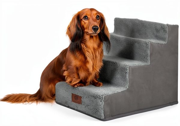 AKC 4-Step Pet Stairs – Durable, Non-Slip Steps for Small Dogs and Cats, Washable Cover, Simple No-Tool Assembly, Supports Up to 50 lbs-0