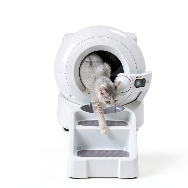 Cat Ramp Foxtell White Plastic Litter Box Double Layer Non-Slip Feet-6
