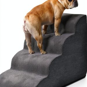 EHEYCIGA Curved Dog Stairs Ramp for High Beds 19.7" H, 4-Step Dog Steps for Small Dogs and Cats, Pet Stairs for High Bed Climbing, Non-Slip Balanced Pet Step Indoor, Grey-0