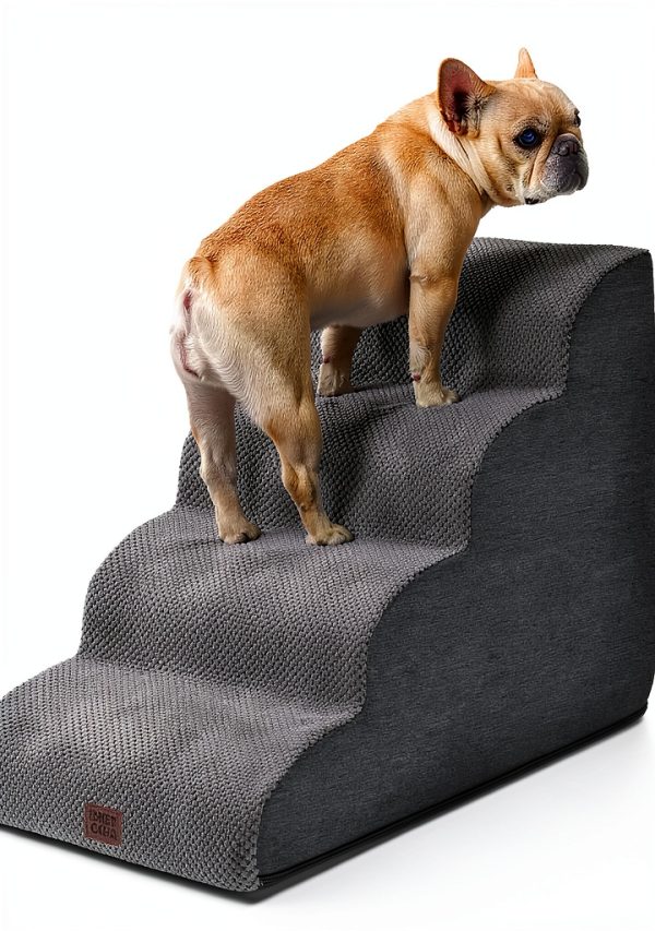 EHEYCIGA Curved Dog Stairs Ramp for High Beds 19.7" H, 4-Step Dog Steps for Small Dogs and Cats, Pet Stairs for High Bed Climbing, Non-Slip Balanced Pet Step Indoor, Grey-0