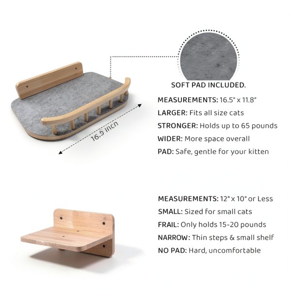Cat Wall Shelves with 3 Steps – Modern Wood Wall Mounted Furniture, Climber & Perch Shelf for Cats up to 30lbs – Sturdy Floating Bed for Large Cats-5