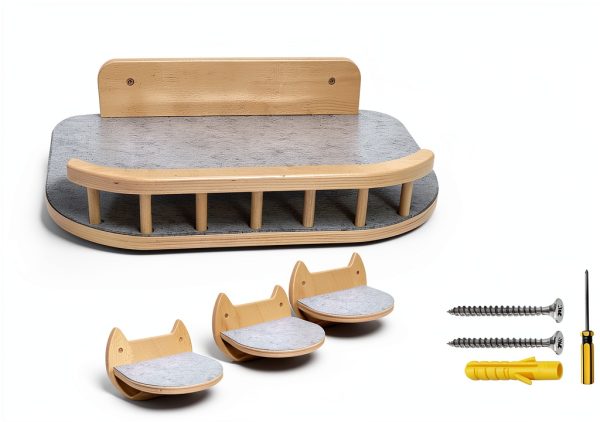 Cat Wall Shelves with 3 Steps – Modern Wood Wall Mounted Furniture, Climber & Perch Shelf for Cats up to 30lbs – Sturdy Floating Bed for Large Cats-7