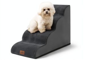 Dog Stairs COZY KISS Curved 4‑Step for Small Dogs Charcoal Grey 19.7"-0