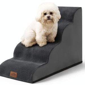 Dog Stairs COZY KISS Curved 4‑Step for Small Dogs Charcoal Grey 19.7"-0