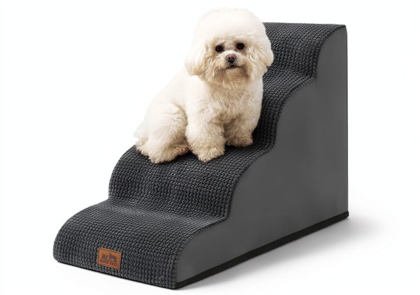Dog Stairs COZY KISS Curved 4‑Step for Small Dogs Charcoal Grey 19.7"-0