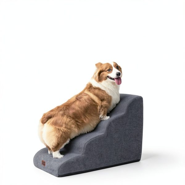 EHEYCIGA Curved Dog Stairs Ramp for High Beds 19.7" H, 4-Step Dog Steps for Small Dogs and Cats, Pet Stairs for High Bed Climbing, Non-Slip Balanced Pet Step Indoor, Grey-3