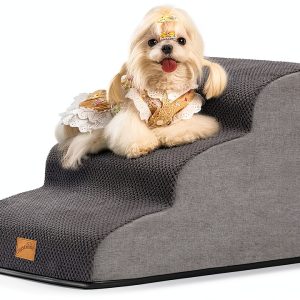 GoGoBunny Ramp Dog Stairs for Couch Sofa and Chair 15.7" H, 3-Step Pet Steps for Small Dogs and Cats, Non-Slip Waterproof Fabric Cover, Stable and Balanced Indoor Step, Pets Friendly, Grey-0