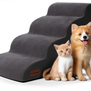 Dog Steps for Bed, 4-Step Dog Stairs Ramp for Small Dogs and Cats, Indoor Non-Slip Pet Stairs Suitable for Older, Short-Legged, and Puppy Dogs to Climb onto High Beds and Couch, 17.4" H,Grey-0