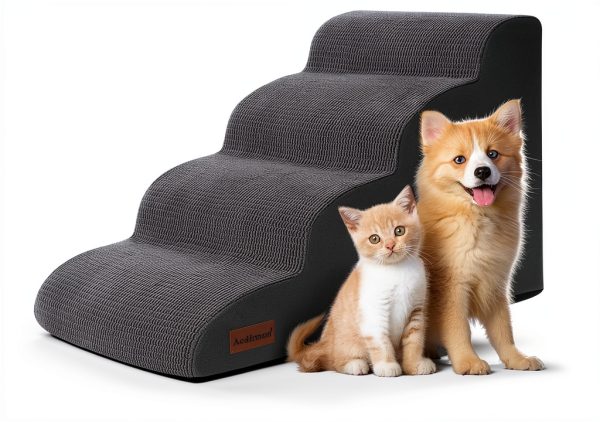 Dog Steps for Bed, 4-Step Dog Stairs Ramp for Small Dogs and Cats, Indoor Non-Slip Pet Stairs Suitable for Older, Short-Legged, and Puppy Dogs to Climb onto High Beds and Couch, 17.4" H,Grey-0